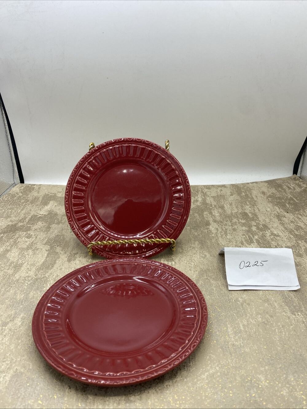 2-JC Penney Home Collection Red Stoneware Appetizer/Bread Plates 6” Diameter